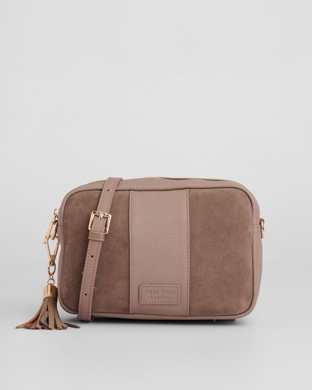 City Suede & Leather Crossbody Bag in Mocha | Pom Pom London