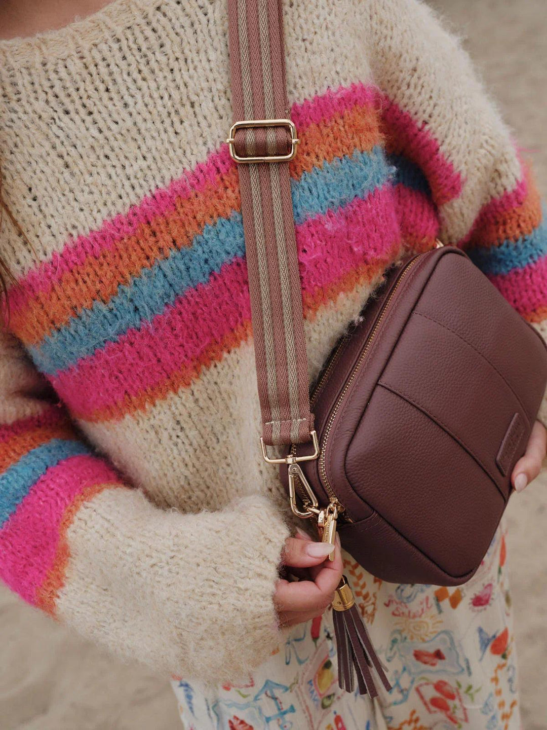 Dusky Orchid Duo Zip Crossbody Bag | Pom Pom London