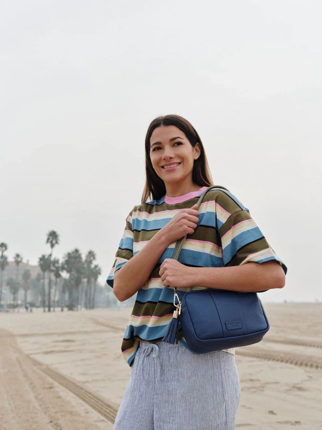Lupin Blue Duo Zip Crossbody Bag | Pom Pom London