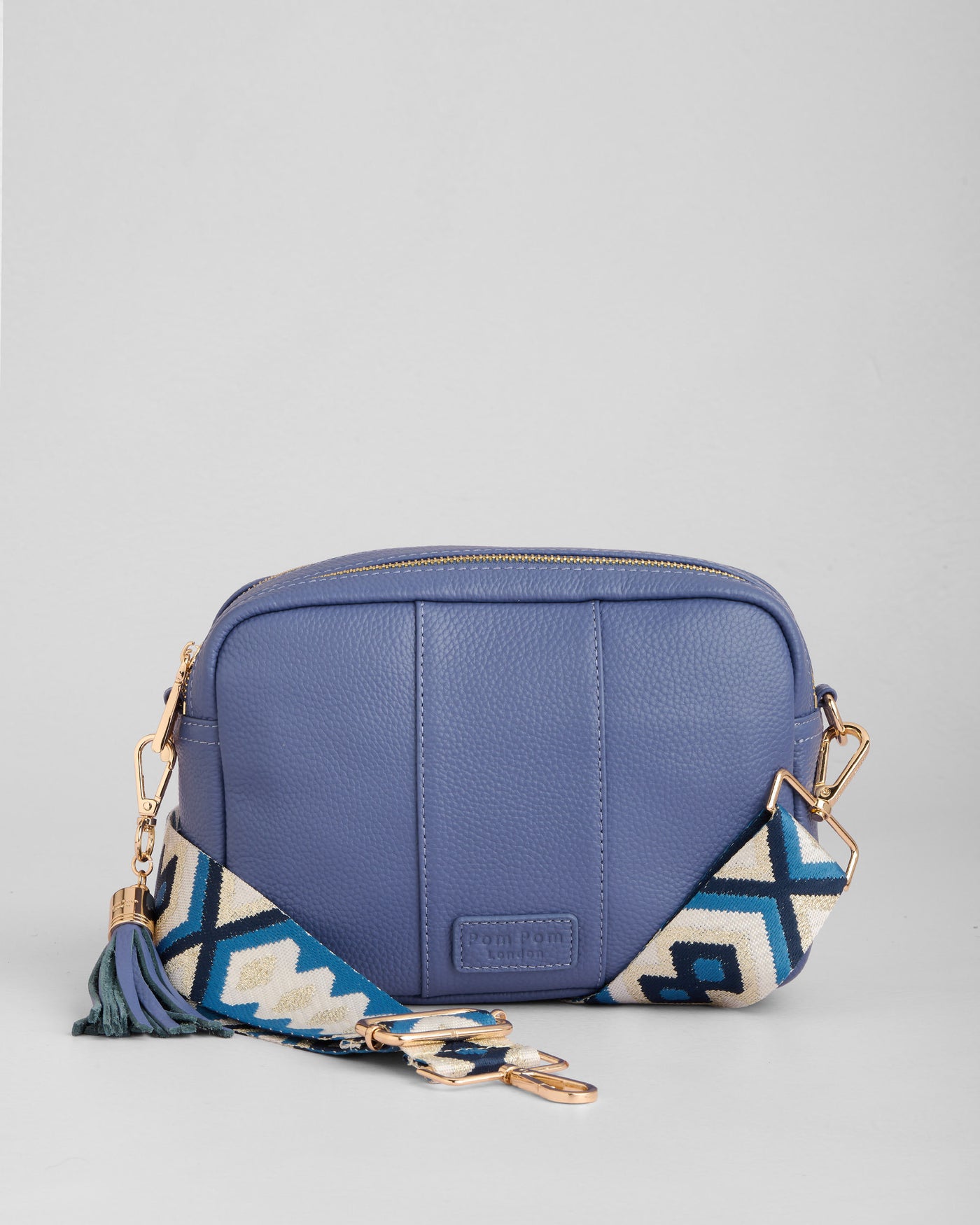 Lupin Blue Duo Zip Crossbody Bag | Pom Pom London