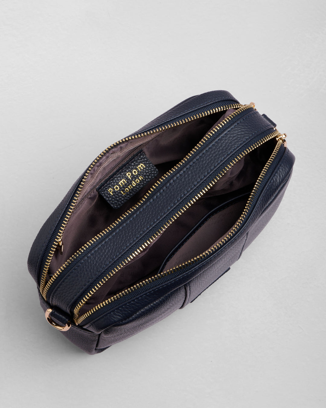 Pom Pom London Duo Zip City Bag - Leather Crossbody bag in Navy
