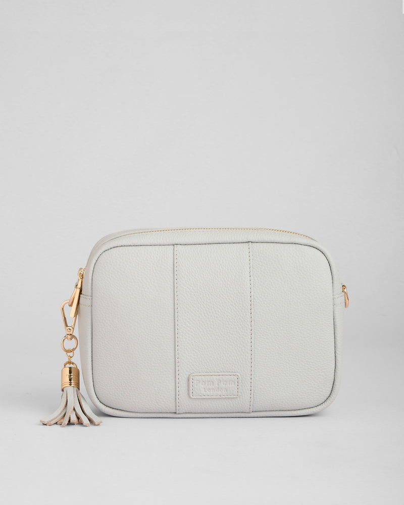 Salt Grey City Duo Bag - full-grain leather bag | Pom Pom London