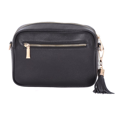 City Faux Fleece & Leather Bag Black-Pom Pom London