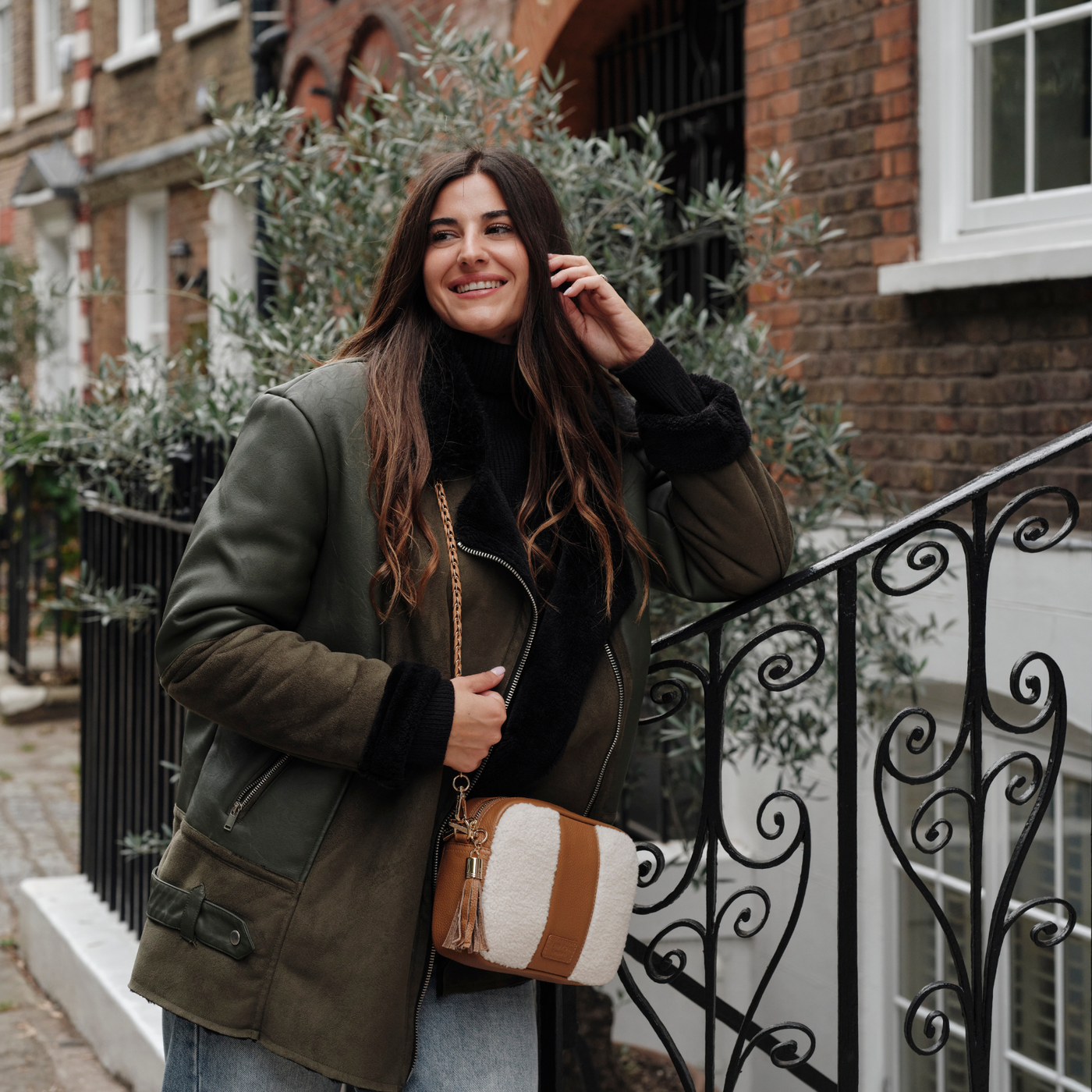 City Faux Fleece & Leather Bag Maple-Pom Pom London