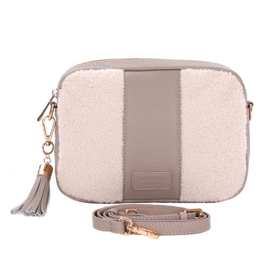 City Faux Fleece & Leather Bag Stone-Pom Pom London