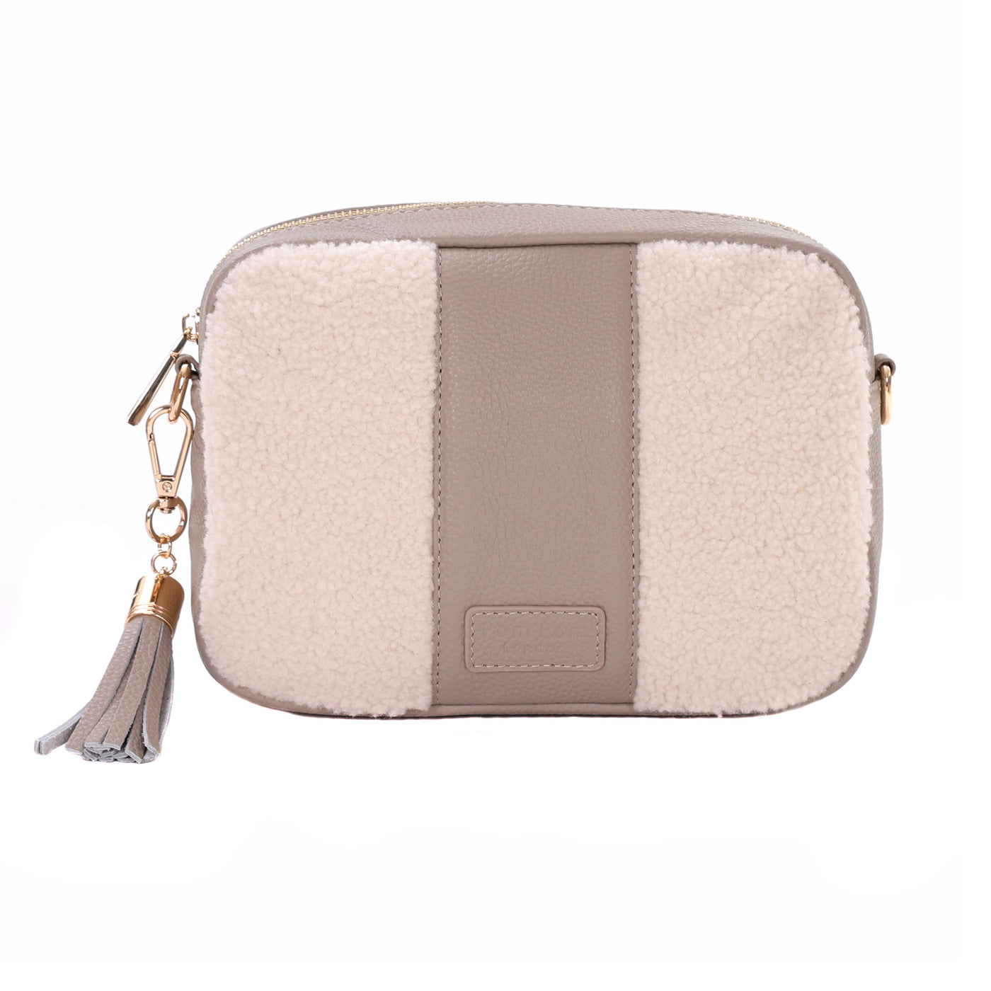 City Faux Fleece & Leather Bag Stone-Pom Pom London