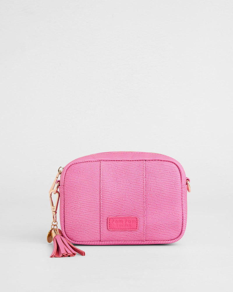 City Mini Leather Crossbody Bag in Lizard Pink by Pom Pom London