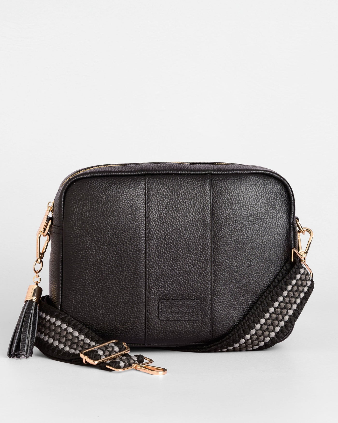 City Plus Leather Crossbody Bag in Black | Pom Pom London