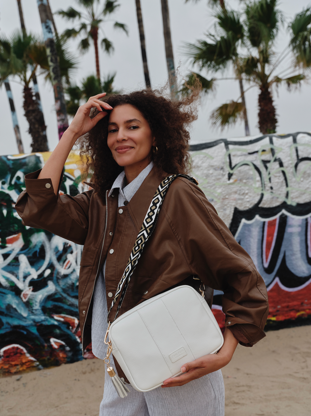 Bright White Large City Crossbody Bag | Pom Pom London