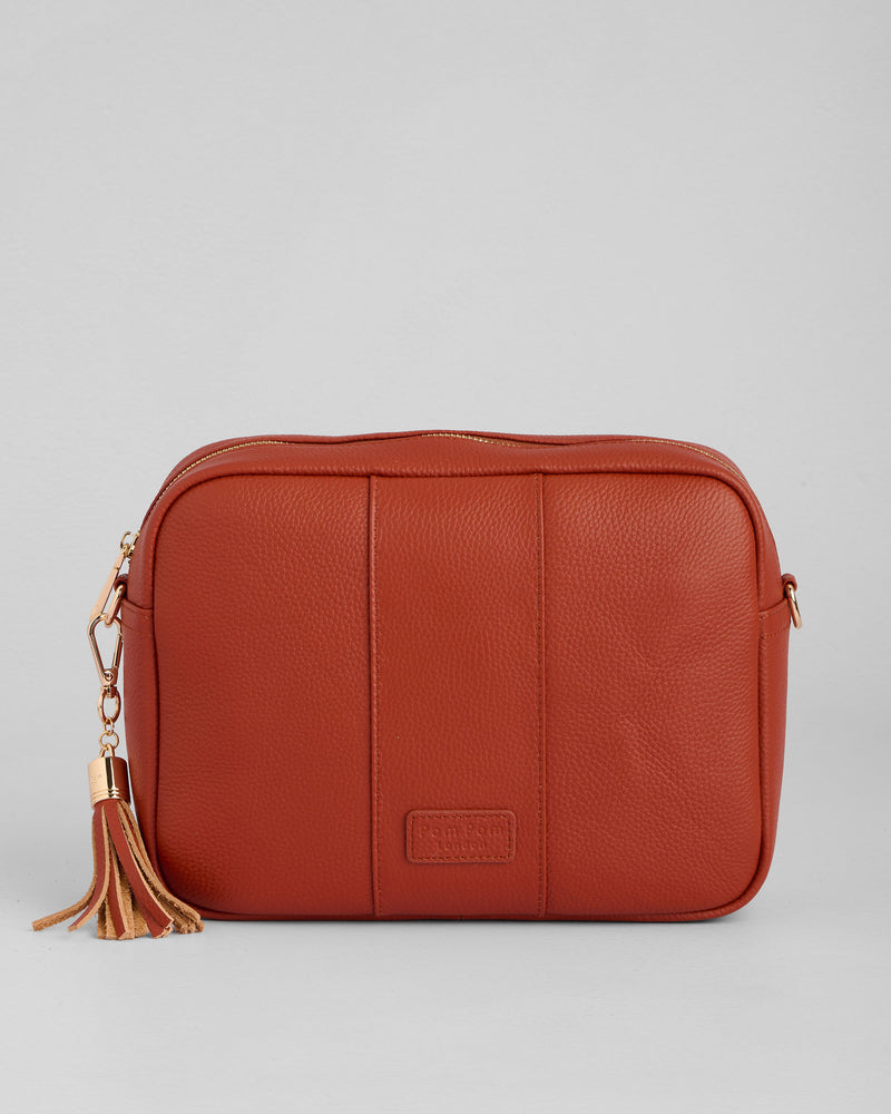 Burnt Orange City Plus Bag - full-grain leather bag | Pom Pom London