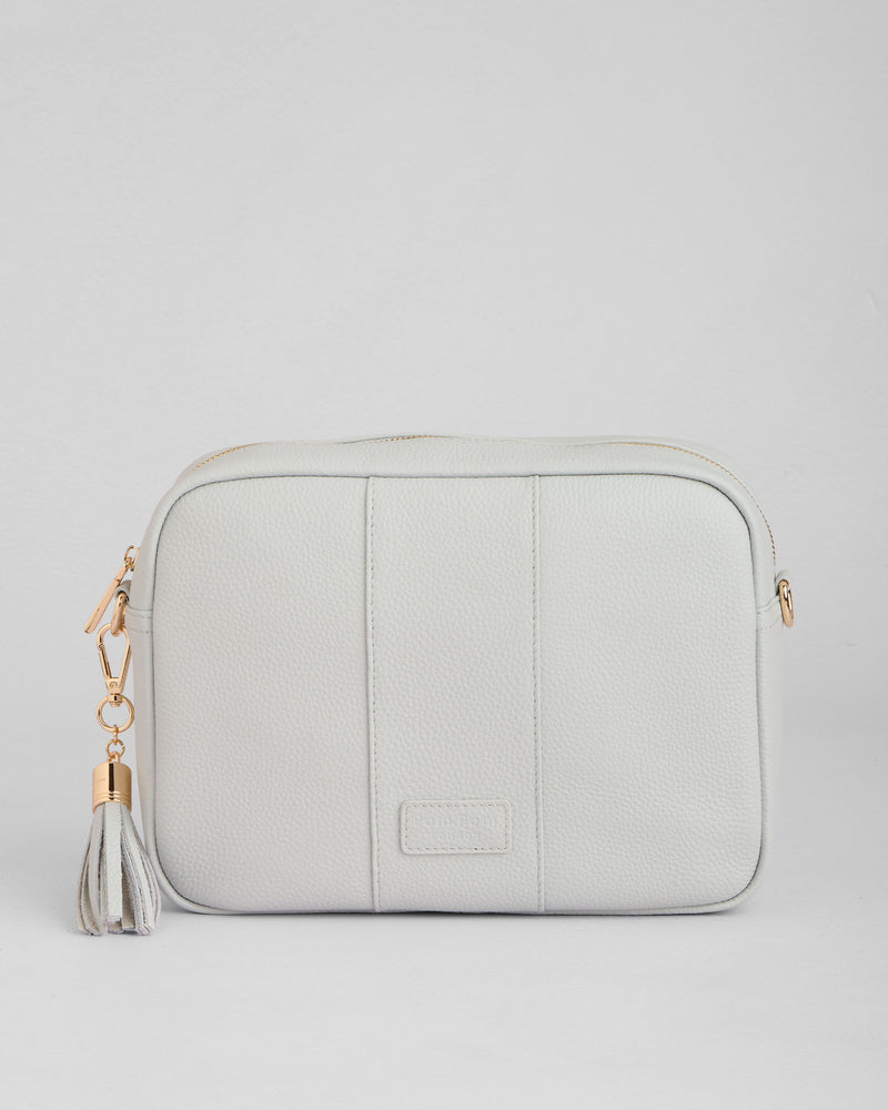 Salt Grey City Plus Bag - full-grain leather bag | Pom Pom London