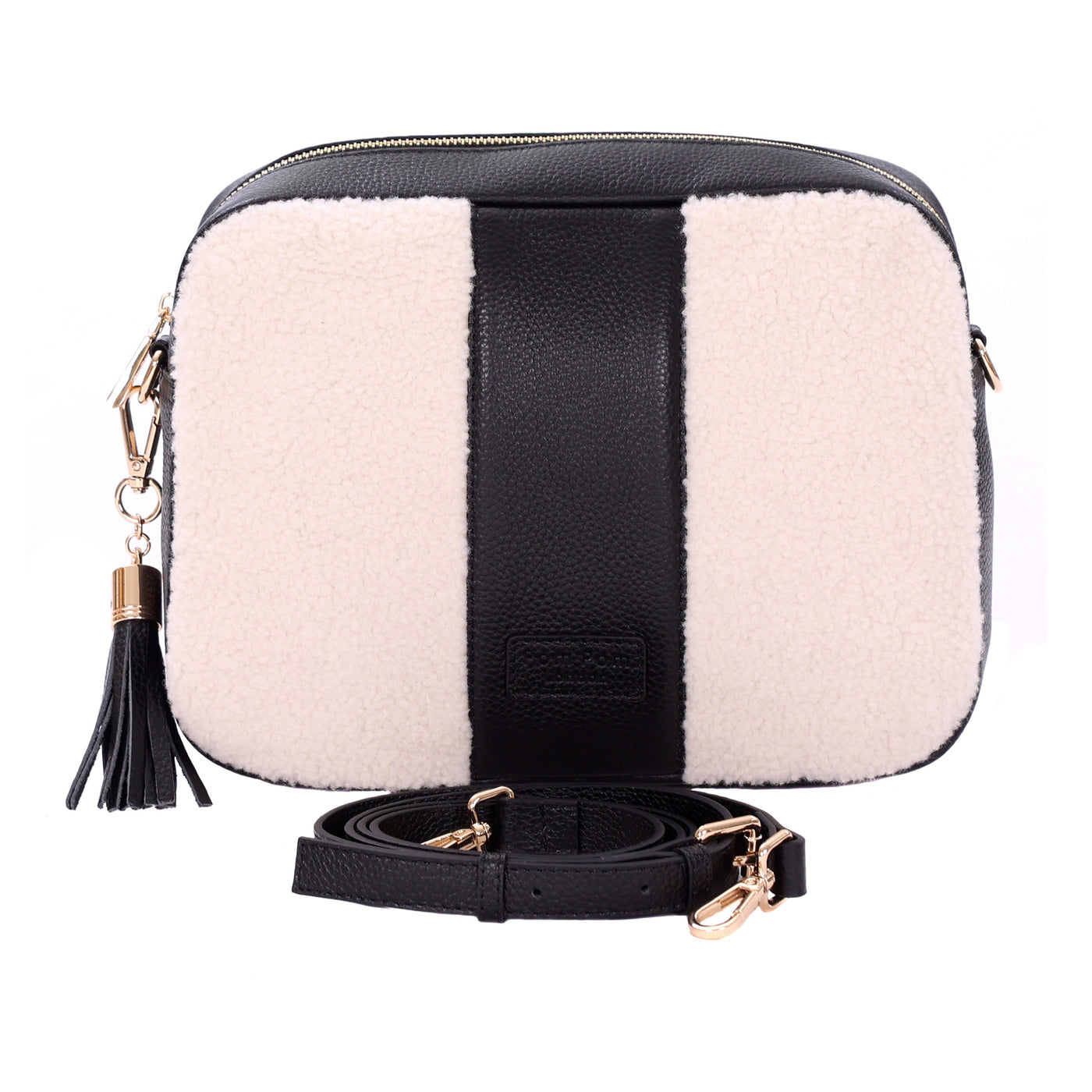 City Plus Faux Fleece & Leather Bag Black-Pom Pom London