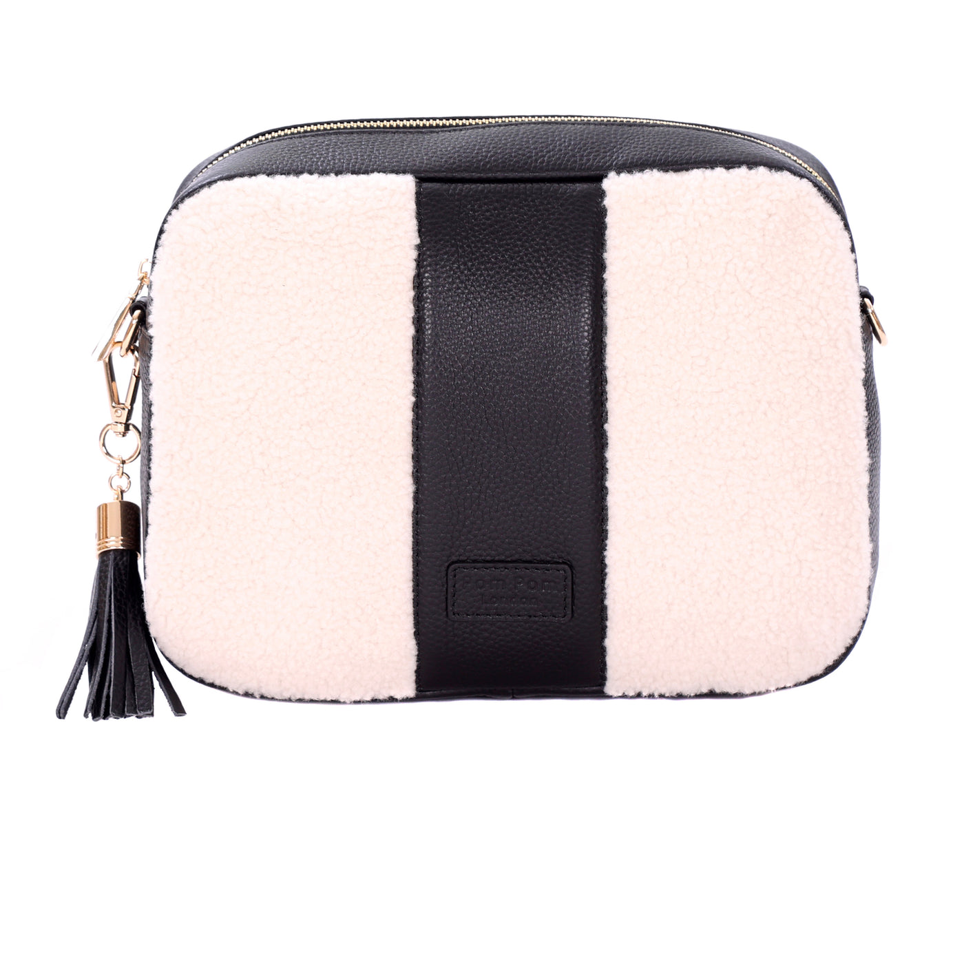 City Plus Faux Fleece & Leather Bag Black-Pom Pom London