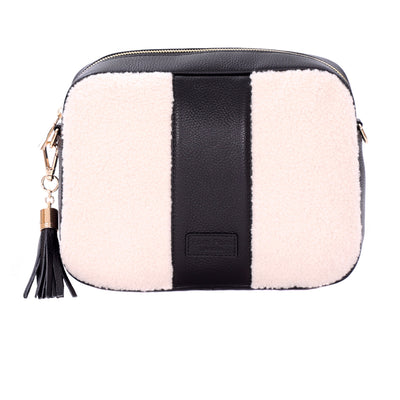 City Plus Faux Fleece & Leather Bag Black-Pom Pom London