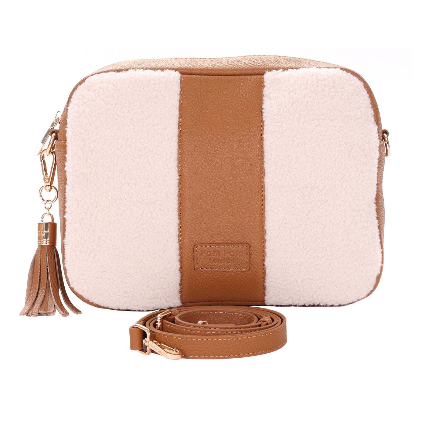 City Plus Faux Fleece & Leather Bag Maple-Pom Pom London