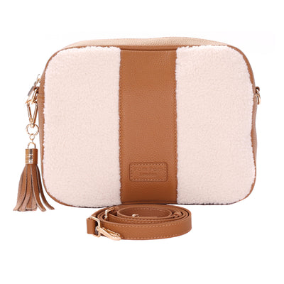 City Plus Faux Fleece & Leather Bag Maple-Pom Pom London