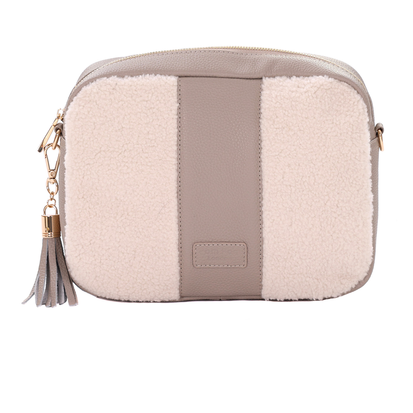 City Plus Faux Fleece & Leather Bag Stone-Pom Pom London