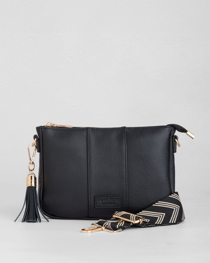 Pom Pom London City Slim Bag - Leather Crossbody bag in Black