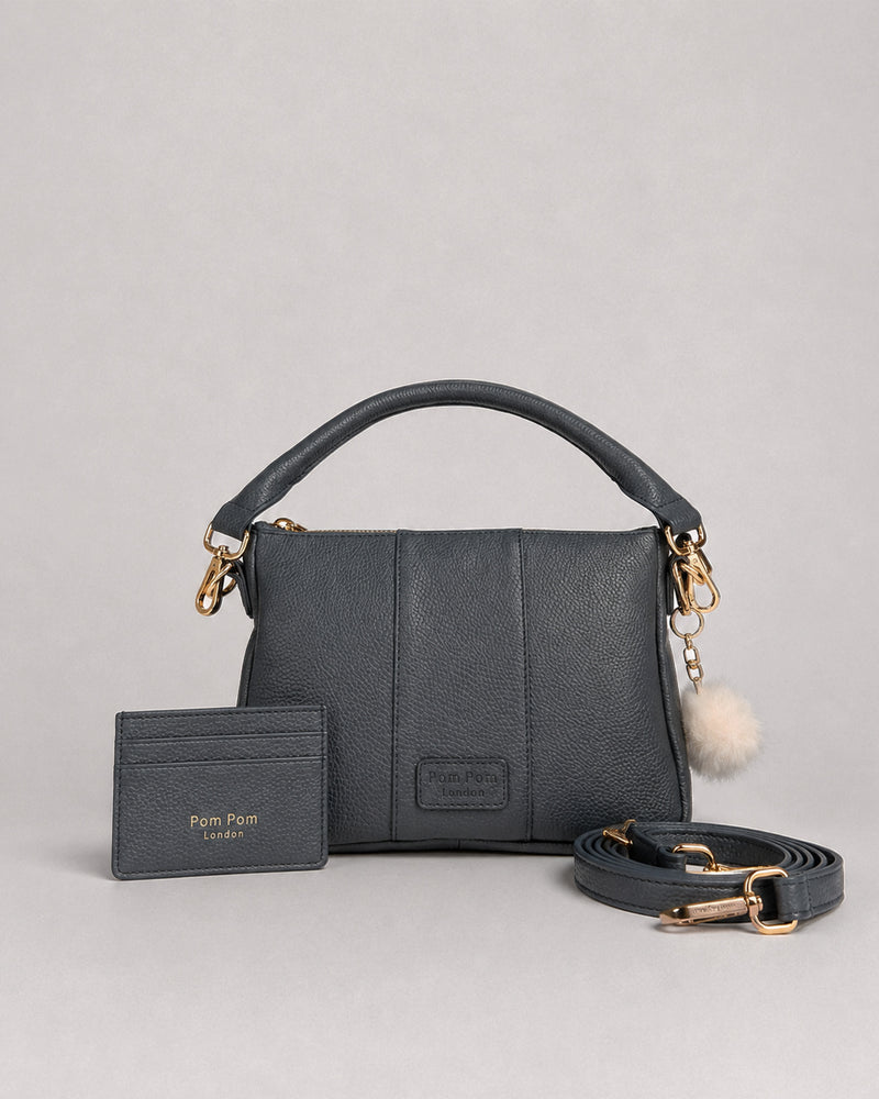City Slim Crossbody Bag & Card Holder Slate Blue Bundle-Pom Pom London