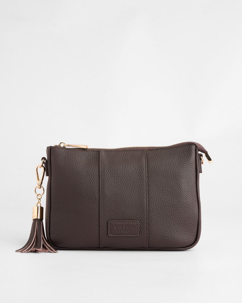 City Slim Crossbody Bag Chocolate Plum-Pom Pom London
