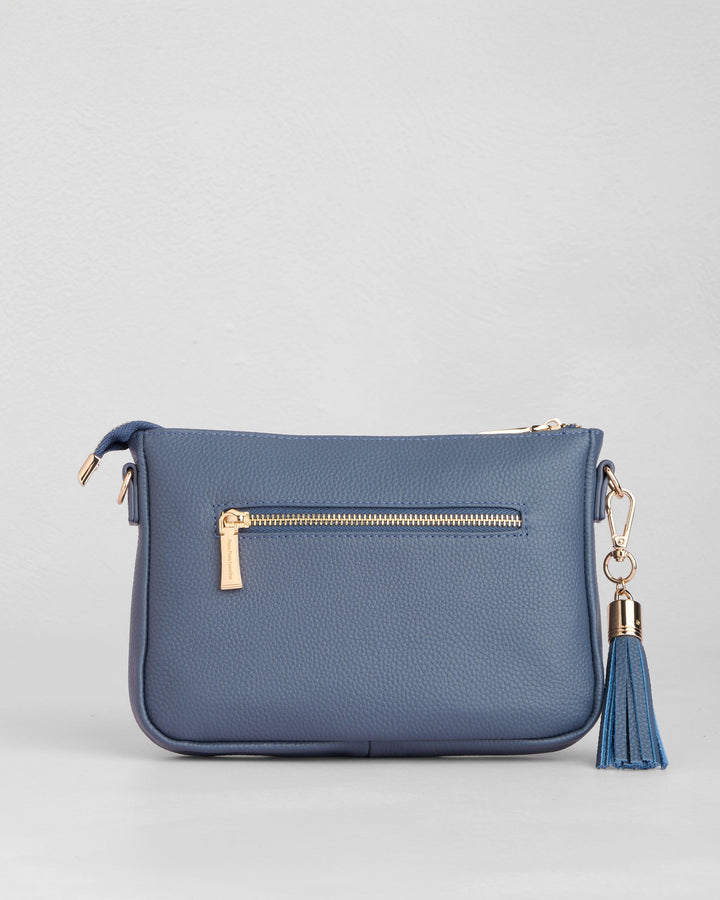 Pom Pom London City Slim Bag - Leather Crossbody bag in Slate Blue
