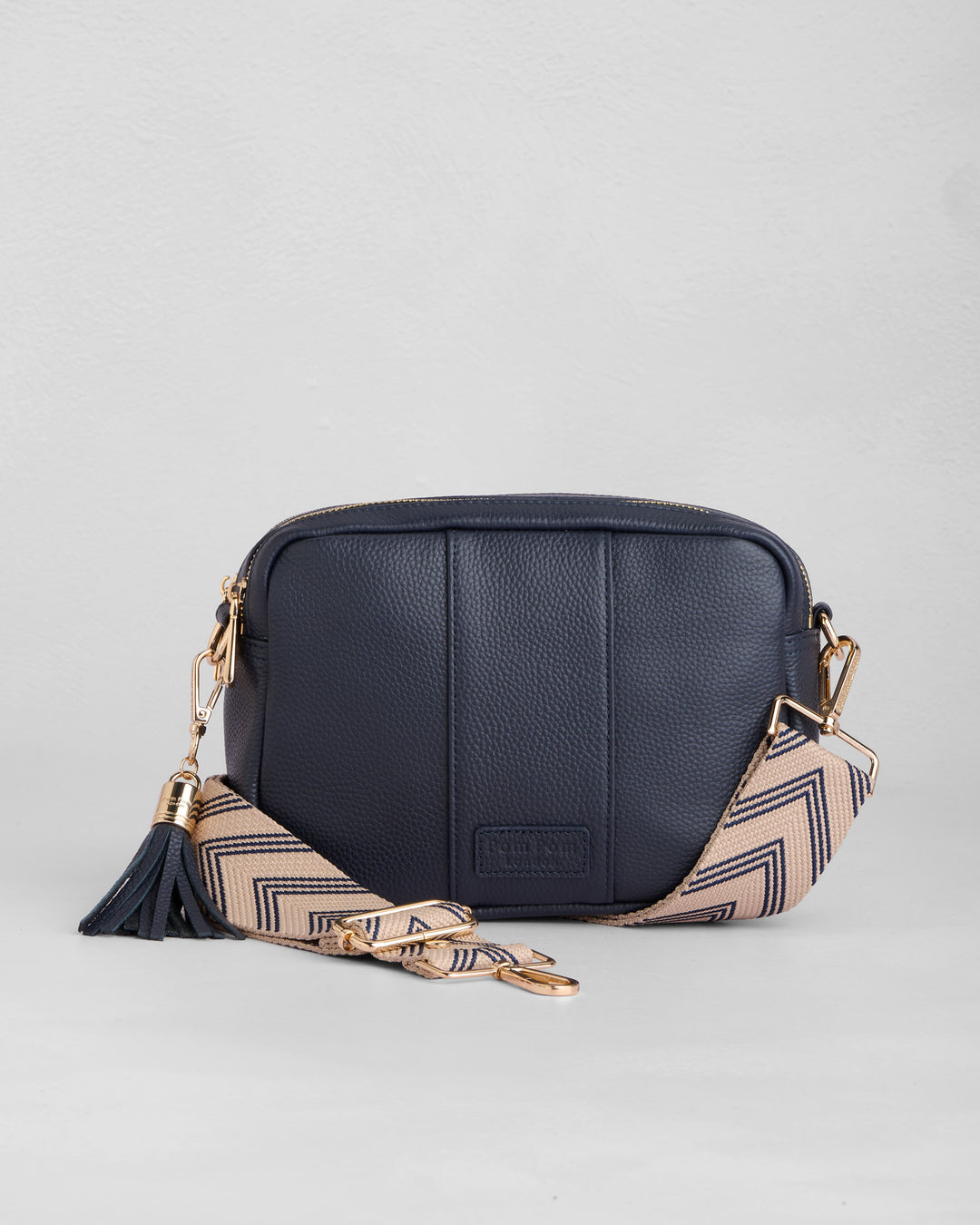 Pom Pom London Duo Zip City Bag - Leather Crossbody bag in Navy