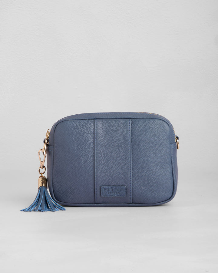 Pom Pom London Duo Zip City Bag - Leather Crossbody bag in Slate Blue