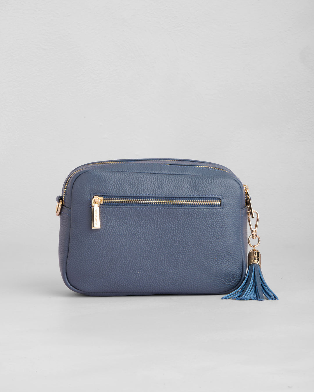 Pom Pom London Duo Zip City Bag - Leather Crossbody bag in Slate Blue