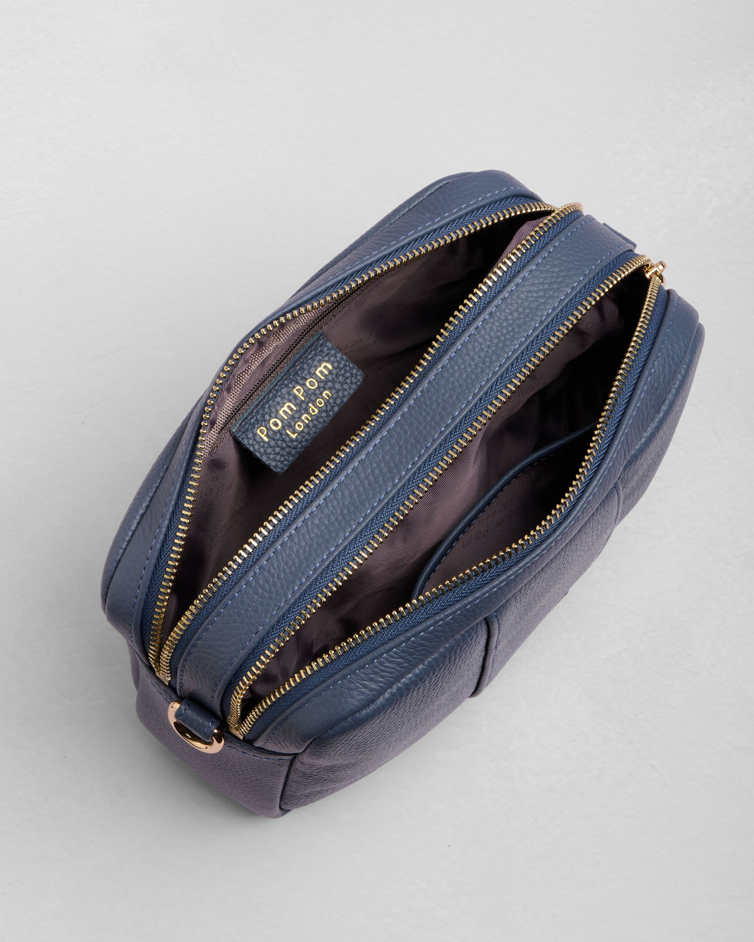 Pom Pom London Duo Zip City Bag - Leather Crossbody bag in Slate Blue
