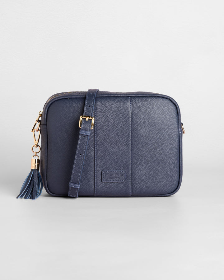Pom Pom London City Plus Bag - Leather Crossbody Bag In Slate Blue