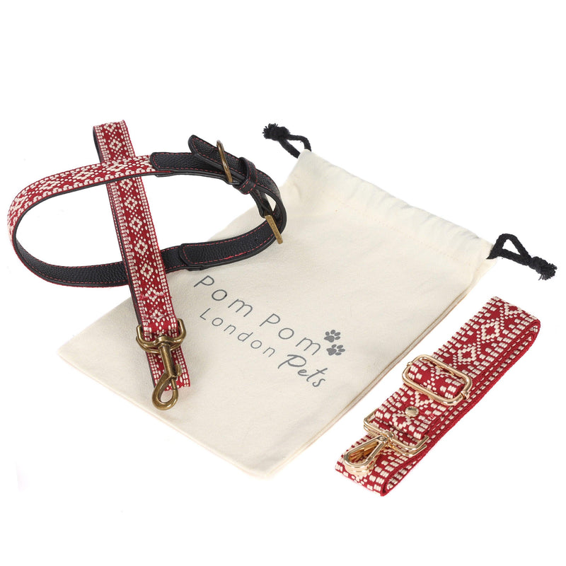 Collar and Lead Set - Cranberry-Pom Pom London