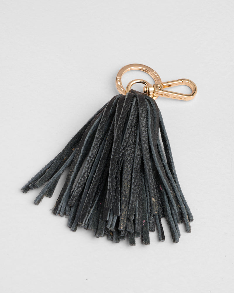 Extra Large Tassel Keyring Black-Pom Pom London