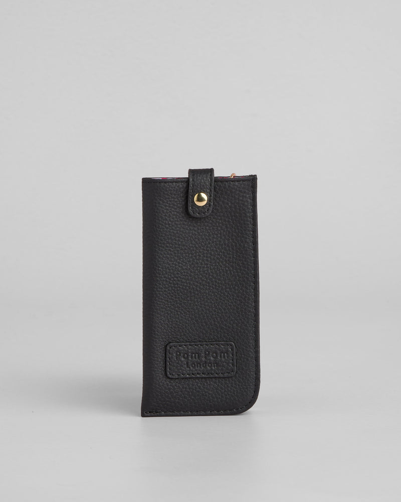 Grosvenor Leather Glasses Case in BCA '26 Black by Pom Pom London