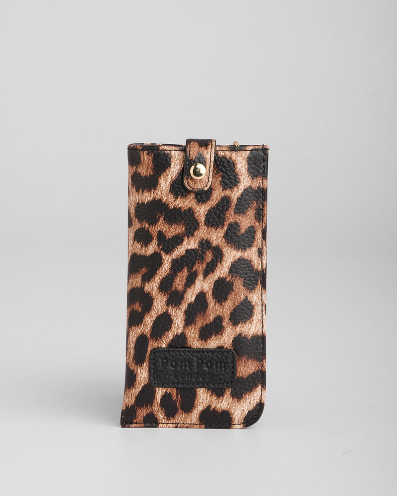 Grosvenor Leather Glasses Case in Leopard Print Black by Pom Pom London