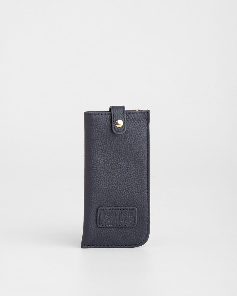 Grosvenor Leather Glasses Case in Navy by Pom Pom London