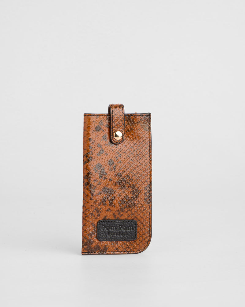 Grosvenor Glasses Case Snake Effect Brown-Pom Pom London