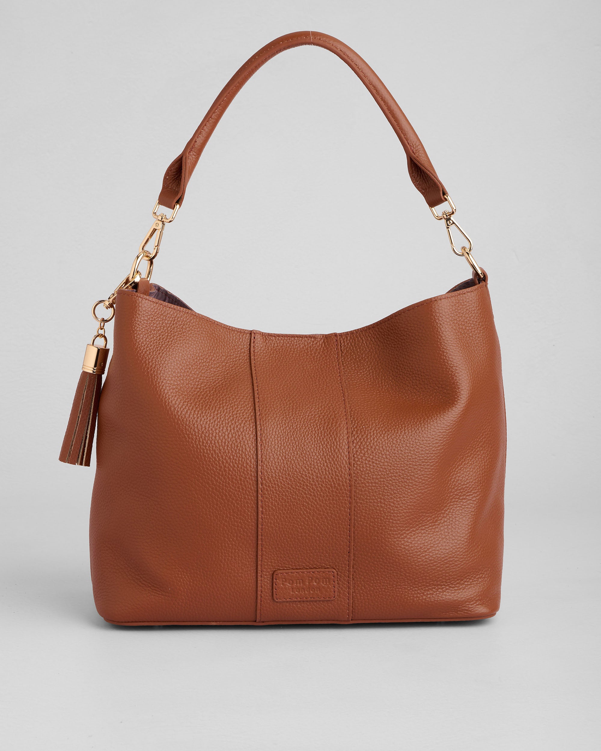 Chestnut Large Leather Bucket Bag | Pom Pom London
