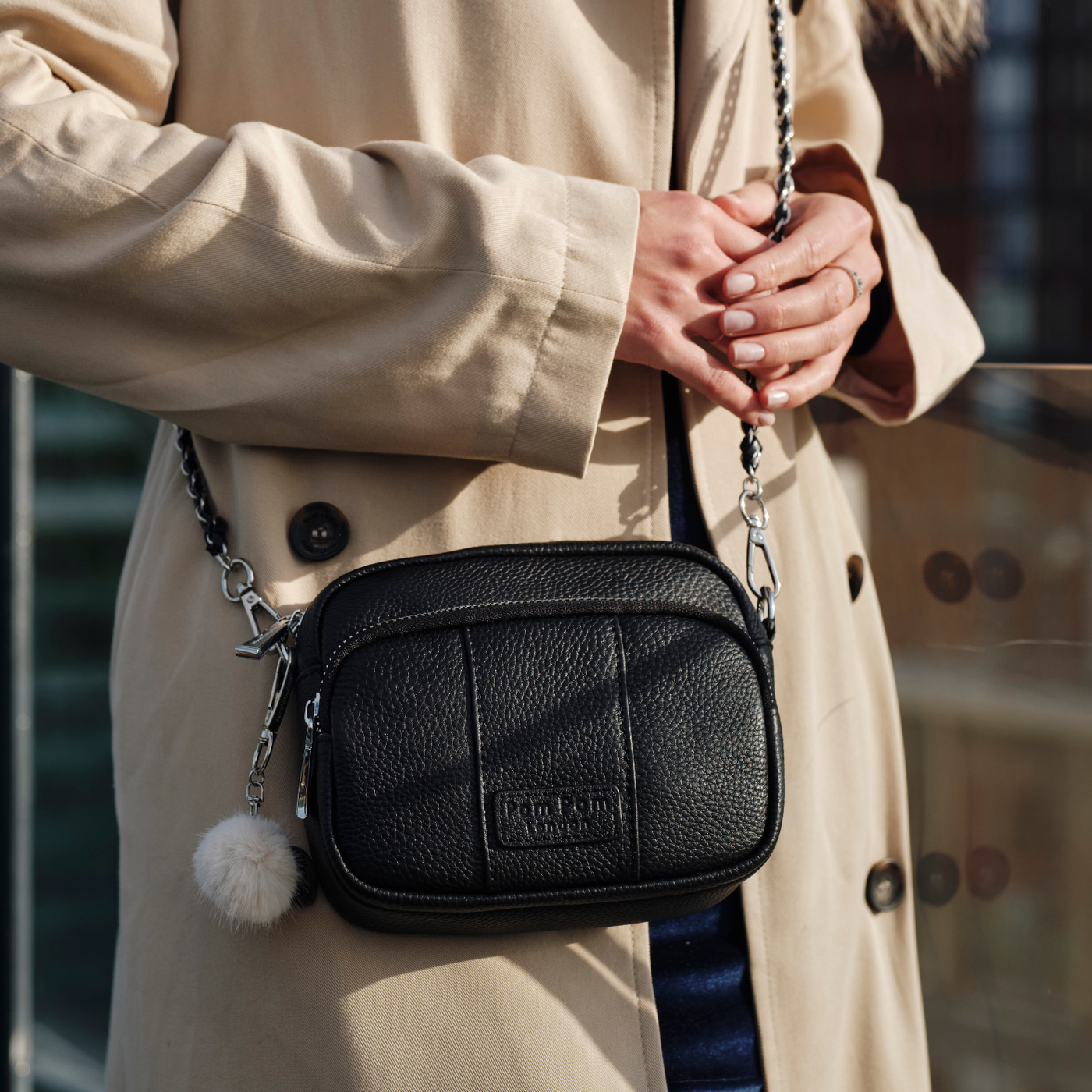 Original Bag Black Silver Hardware-Pom Pom London