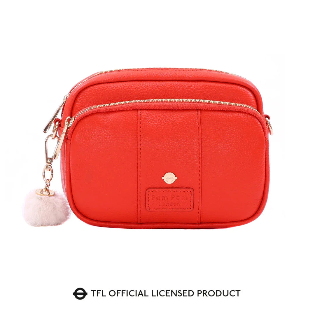 Pom Pom London Original - Leather Crossbody Bag In Central Line Red