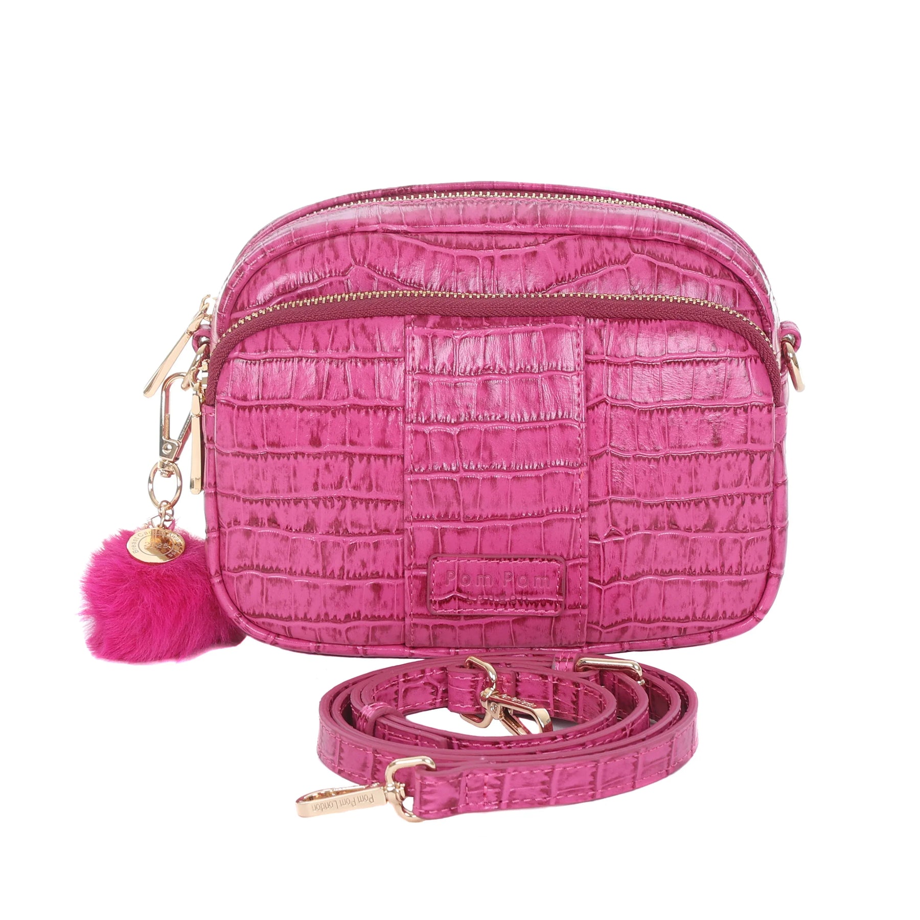 Pom Pom London Original - Leather Crossbody Bag In Croc Pink