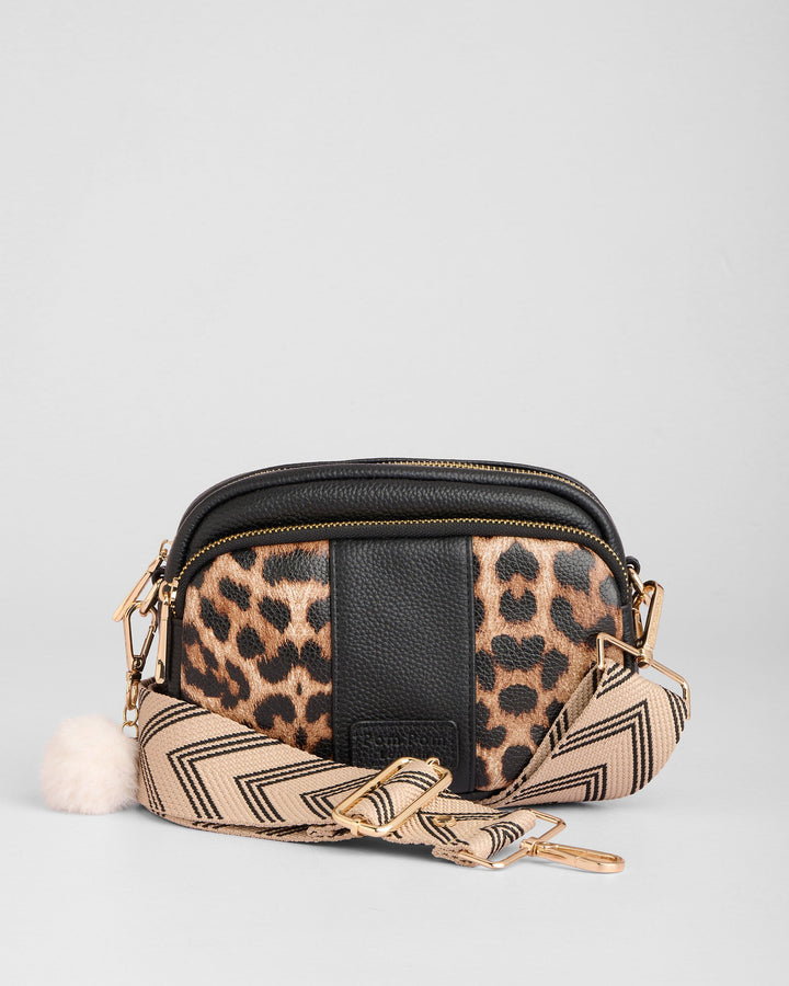 Pom Pom London Original - Leather Crossbody bag in Leopard Print Black