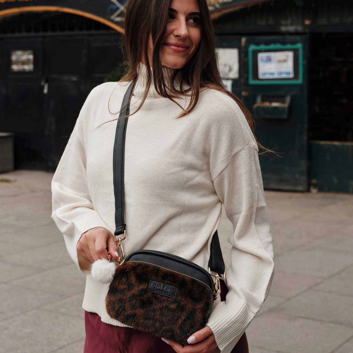 Original Bag Leopard Print Faux Fur Black Bundle-Pom Pom London