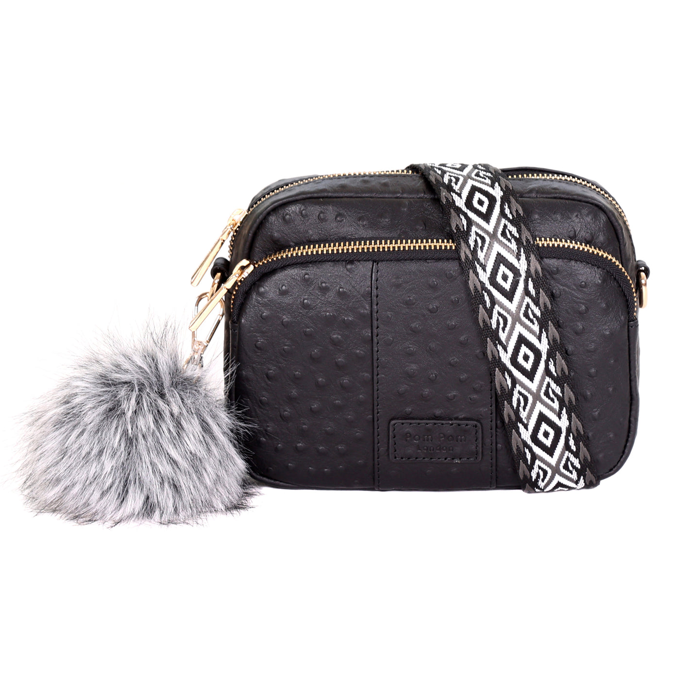 Original Bag Black Ostrich Effect & Accessories-Pom Pom London