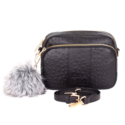 Original Bag Black Ostrich Effect & Accessories-Pom Pom London