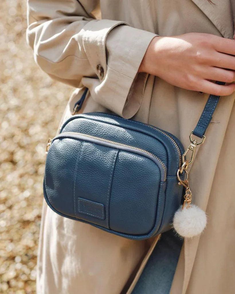Pom Pom London Original - Leather Crossbody Bag In Slate Blue