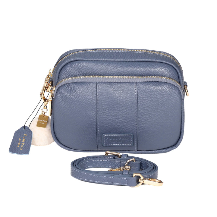 Pom Pom London Original - Leather Crossbody Bag In Slate Blue