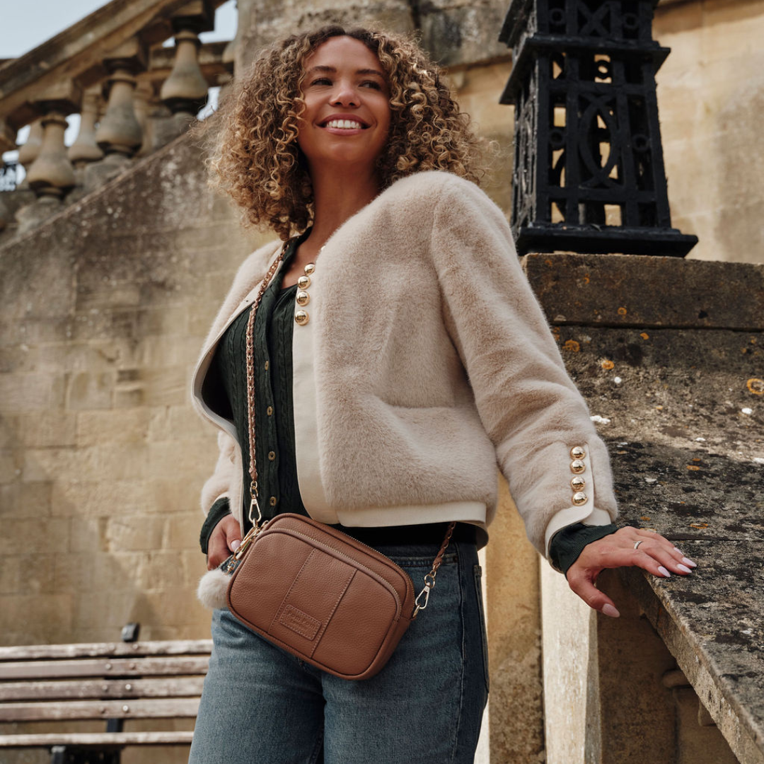 Pom Pom London Original - Leather Crossbody Bag In Spiced Ginger Pom Pom London Original - Leather Crossbody Bag In Spiced Ginger