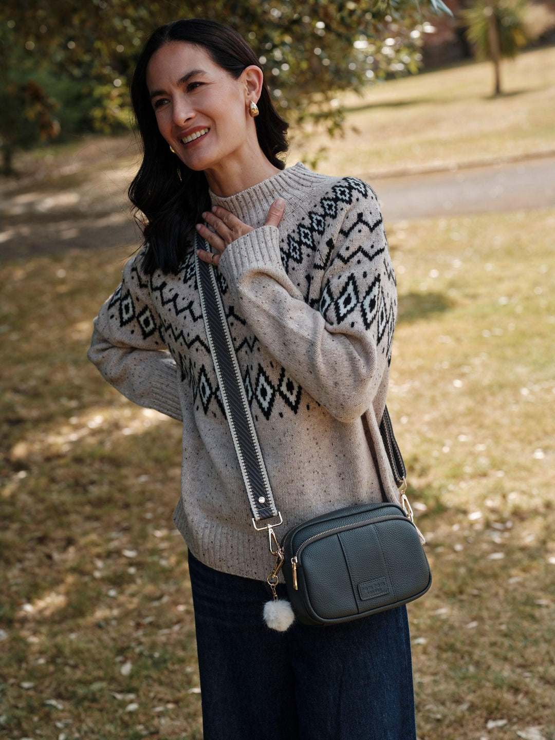 Original Leather Crossbody Bag in Volcano Grey | Pom Pom London