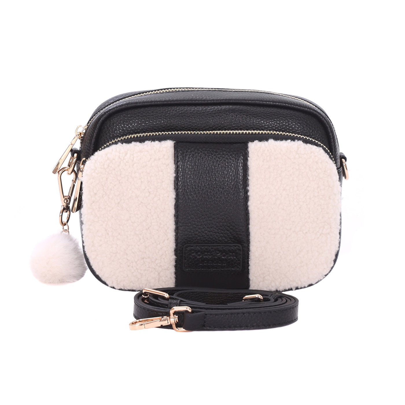 Original Faux Fleece & Leather Bag Black-Pom Pom London