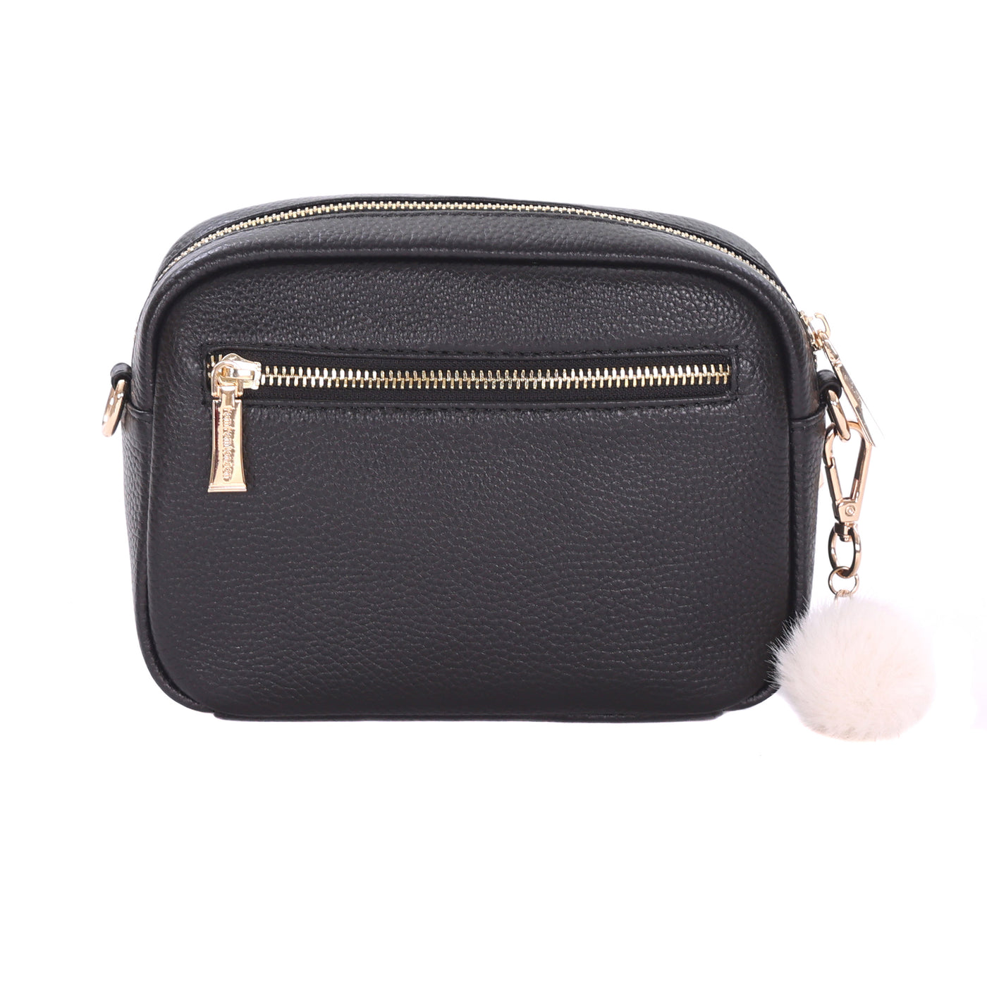 Original Faux Fleece & Leather Bag Black-Pom Pom London